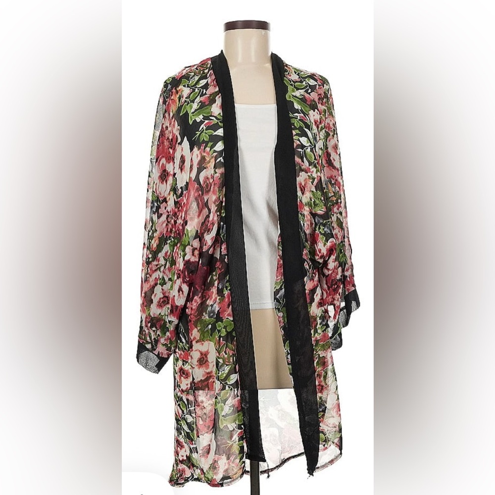 ❤️ Floral Sheer Kimono with Black Trim